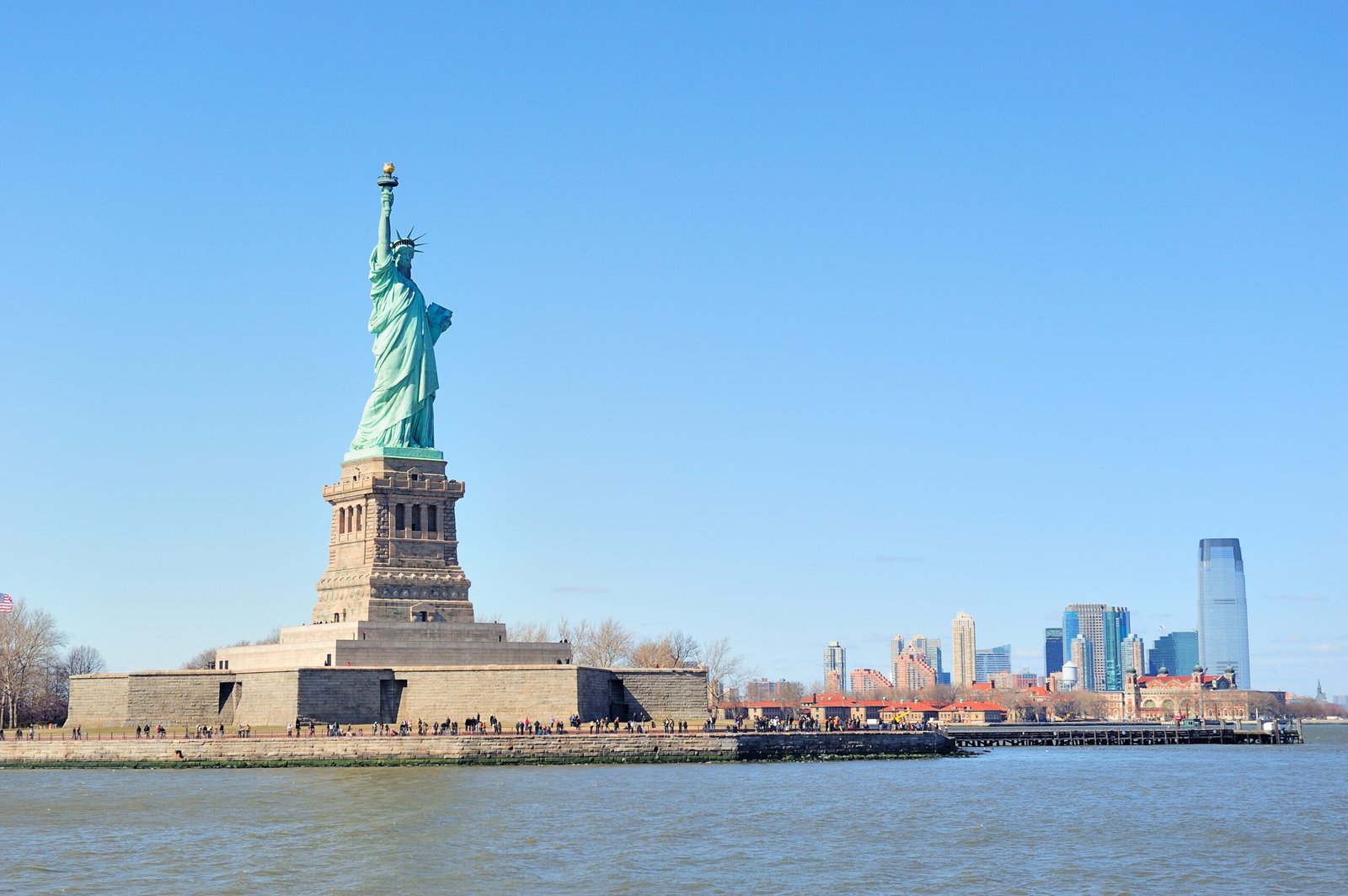 Statue of Liberty and Hudson River With Clear Blue Sky
